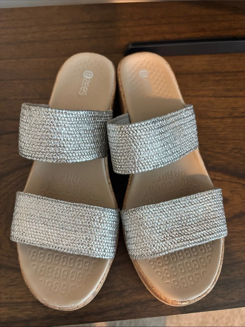 Bzees Silver Dual-Strap Slide Sandals